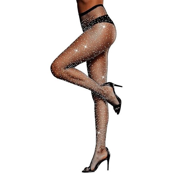 Rhinestone Fishnet Sexy Sparkly Shiny Party Stretchy Mesh Stockings Tights NEW - Picture 3 of 14